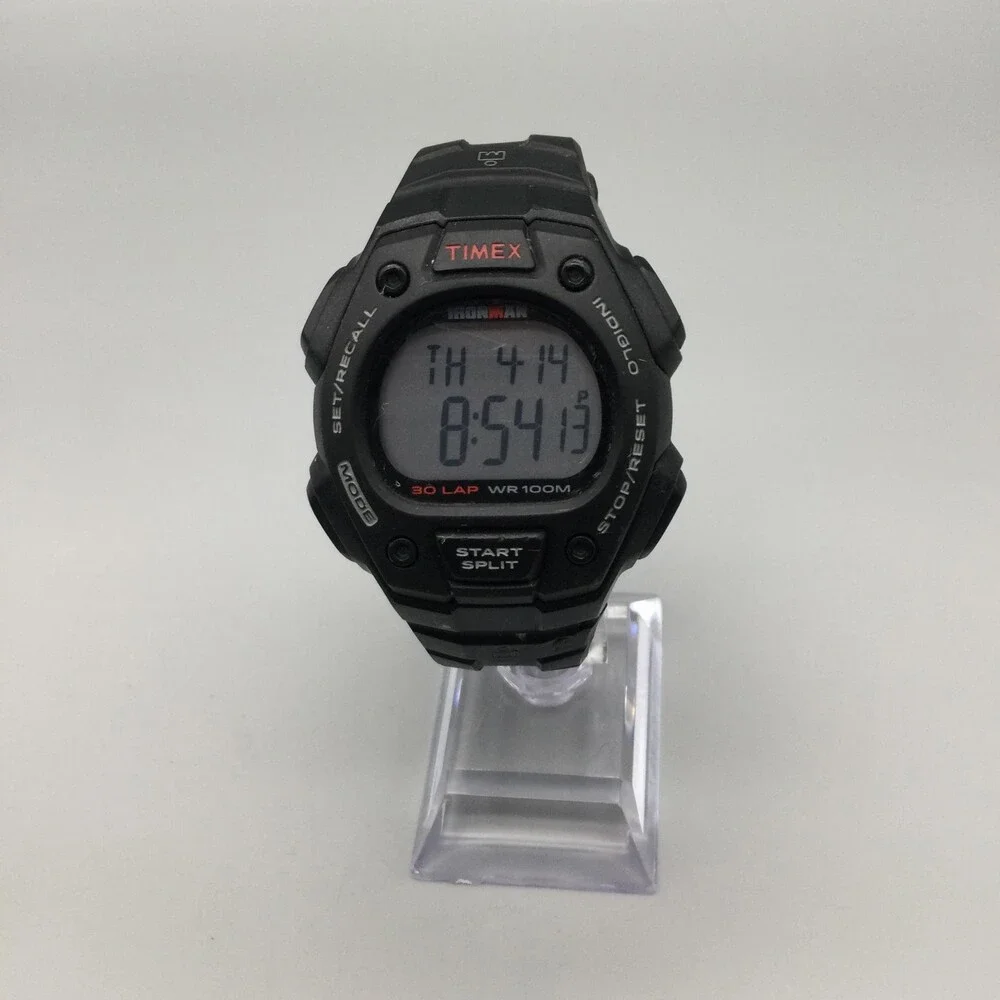 Timex Ironman 30 Lap Mens Watch 38mm Black Resin Alarm Indiglo New Battery